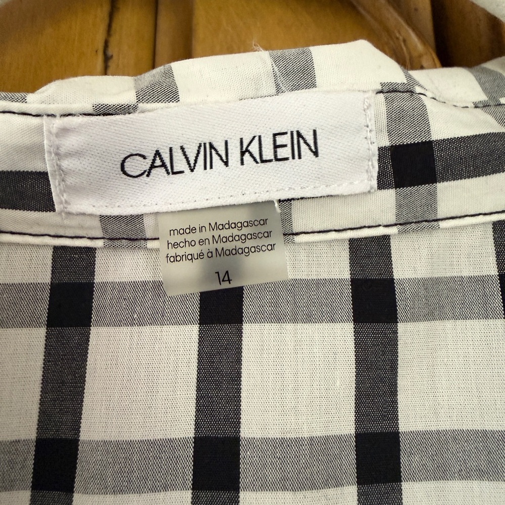 Calvin Klein Black and White Gingham Maxi Shirt Dress - Picture 7 of 7